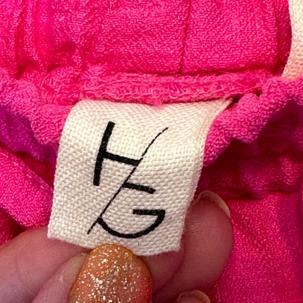 HG Barbie Pink Elastic Pull On Hip Pockets Wide Leg Lightweight Barbiecore Pants - Picture 10 of 12